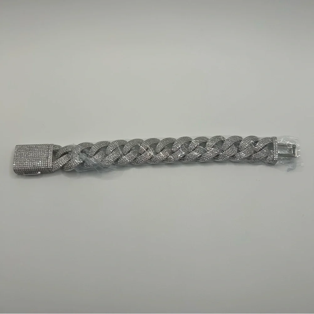Moissanite Cuban Bracelet VVS1 4 Row Iced Out Silver 20mm 8 Inch New Passes Test